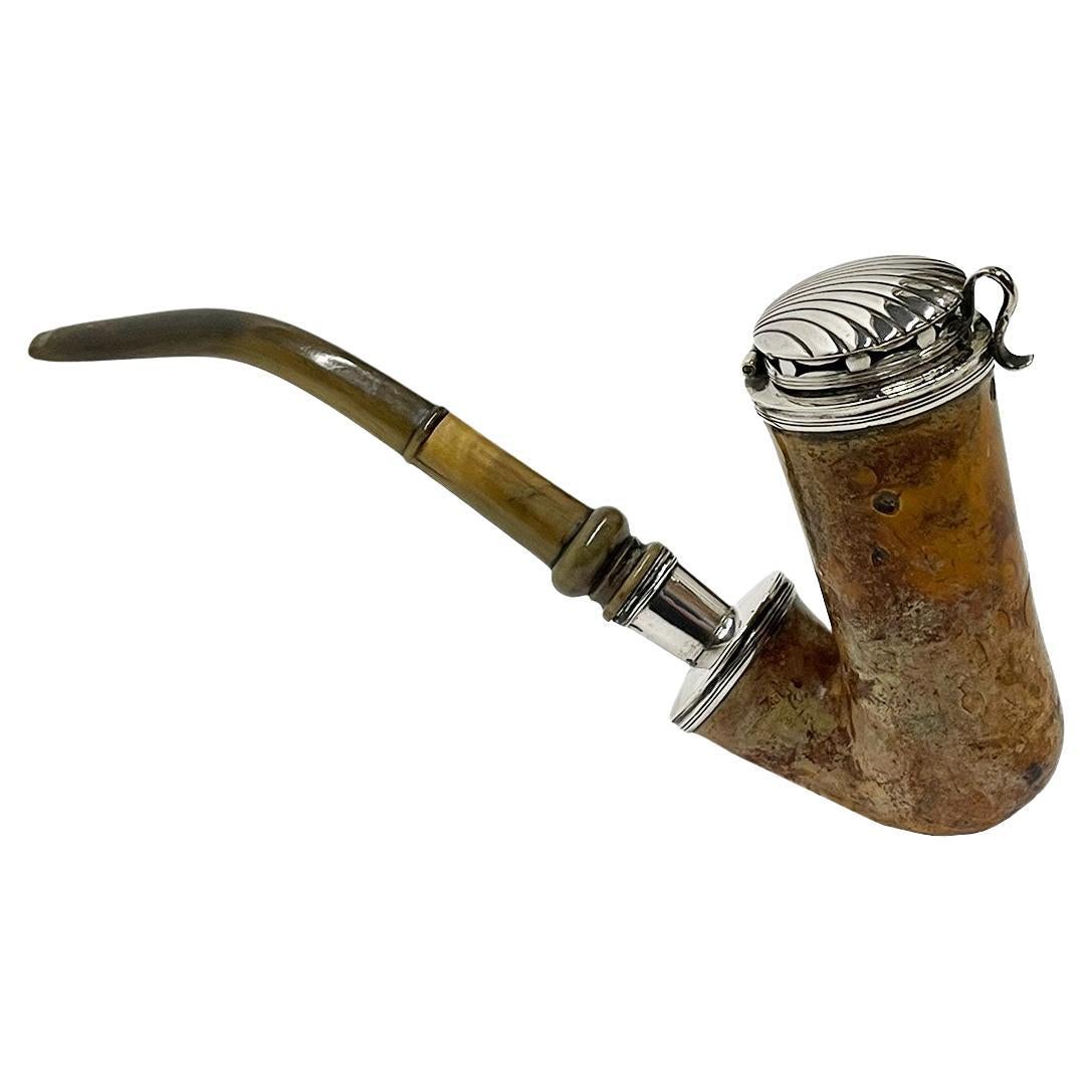 Dutch Meerschaum Pipe with Silver Mounts, 1840-1870 For Sale