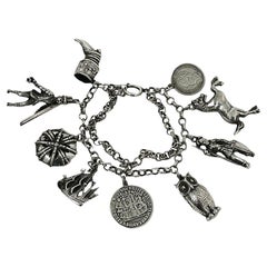 Retro Dutch Mid-20th Century Silver Large Charms Bracelet