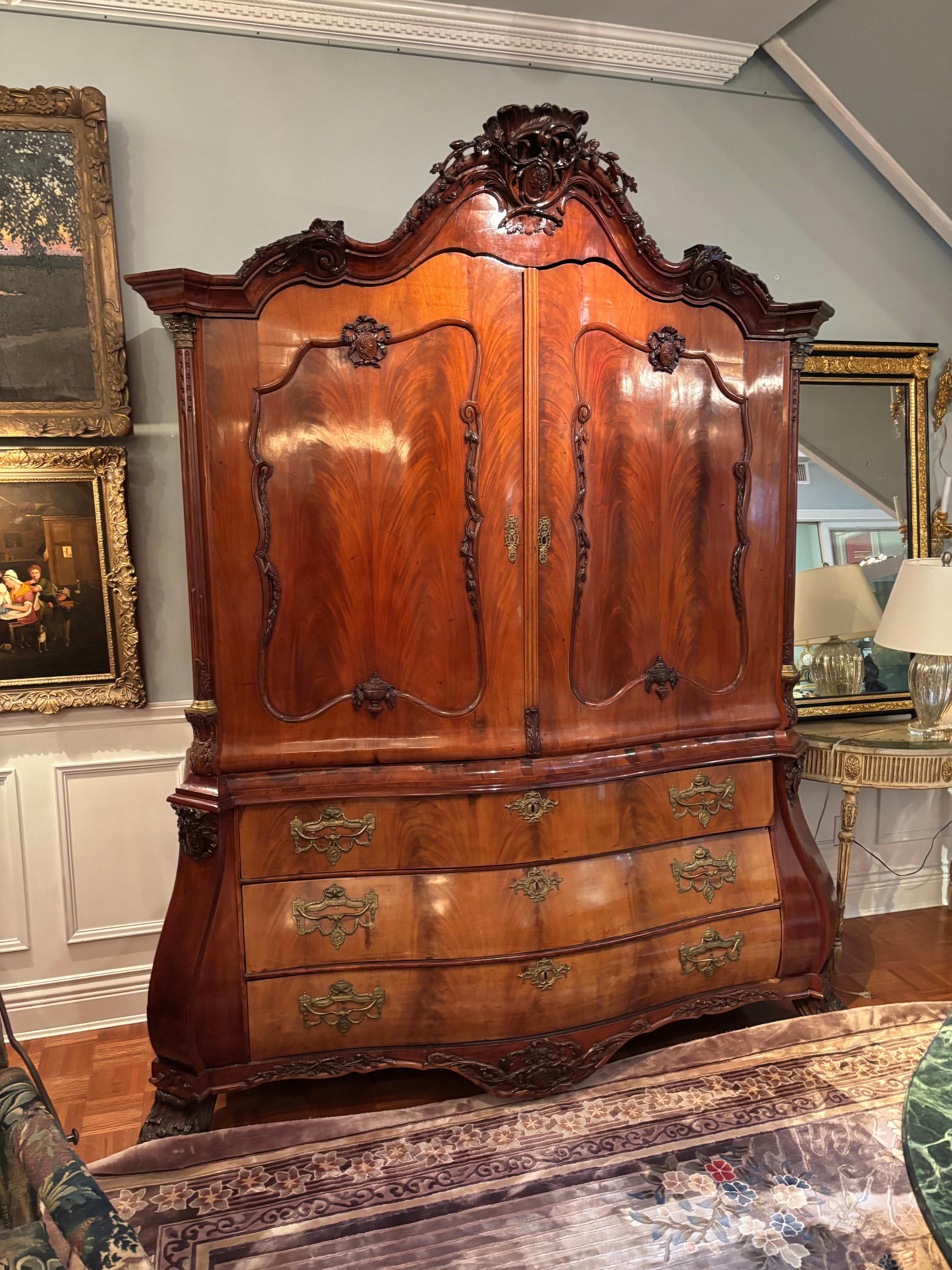 Hand-Crafted A Dutch Neo Classical 18 Century Mahogany Armoire and Chest of Drawers For Sale