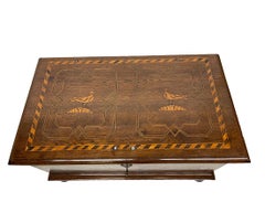 A Dutch Oak blanket chest with intarsia pigeon pattern, ca 1870-1890