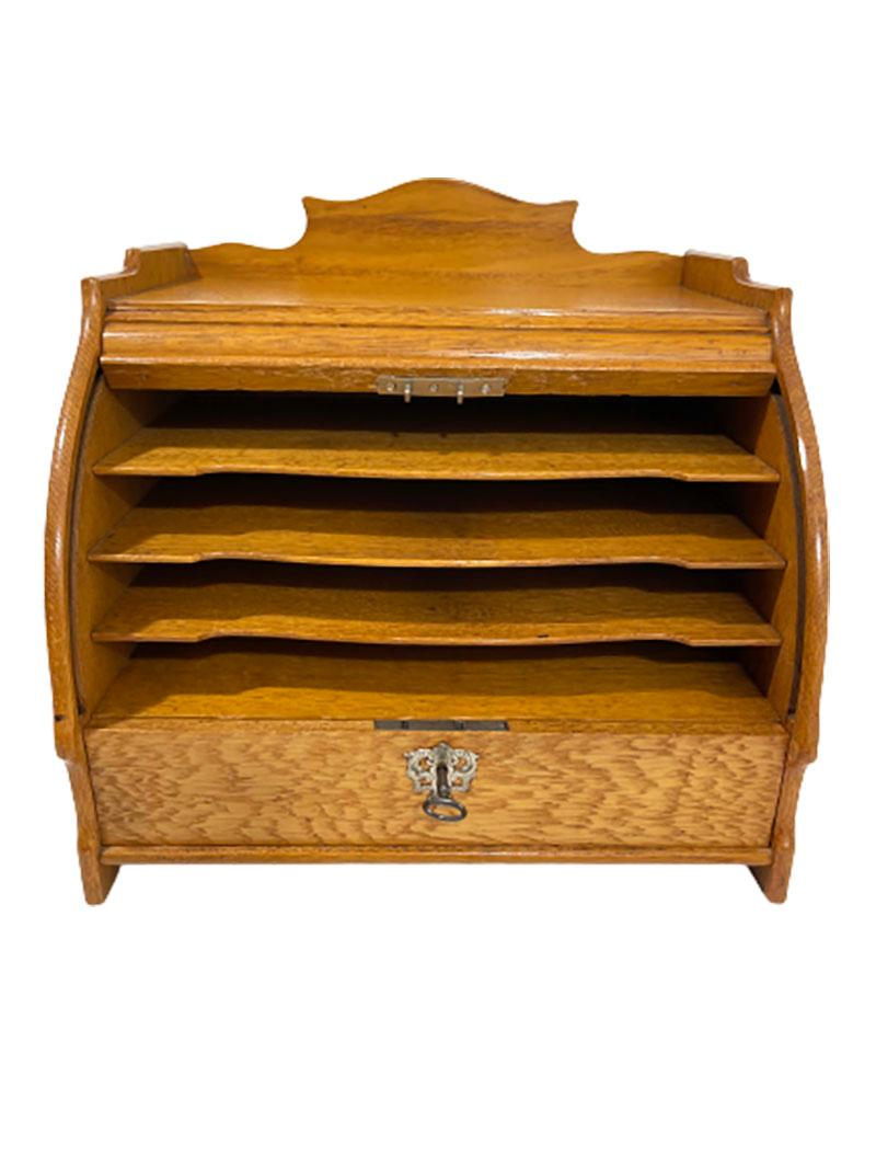 Dutch Oak Desk Letter Cabinet with a Round Sliding Top For Sale 1