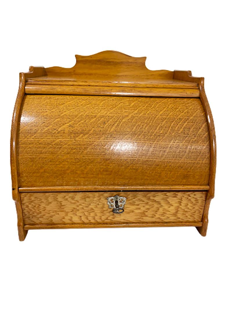 Dutch Oak Desk Letter Cabinet with a Round Sliding Top For Sale 5
