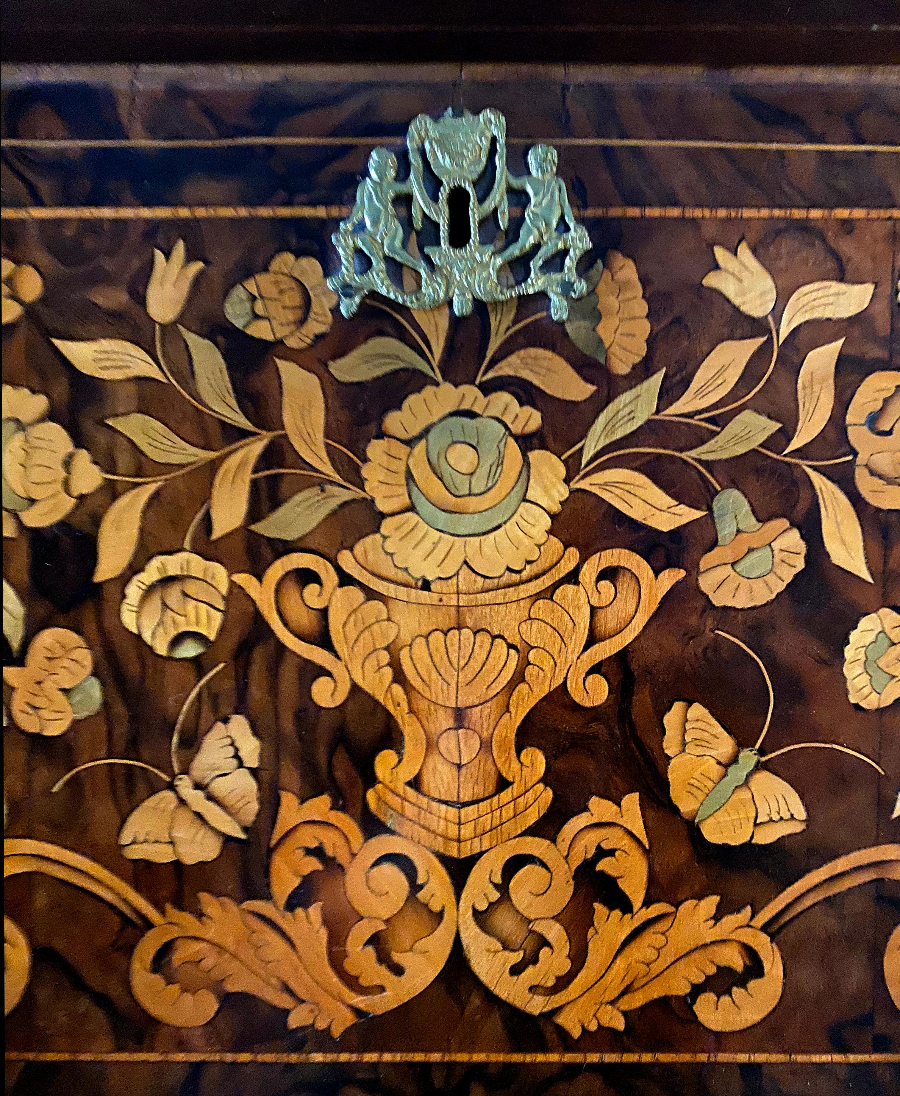 Wood Dutch Rococo Bombe Marquetry Inlaid Dropfront Desk, Late 18th Century For Sale