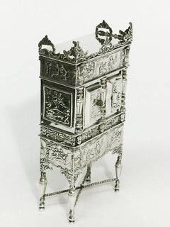Dutch Silver Doll House Miniature Cross-Leg Cabinet, Herbert Hooijkaas, 1901