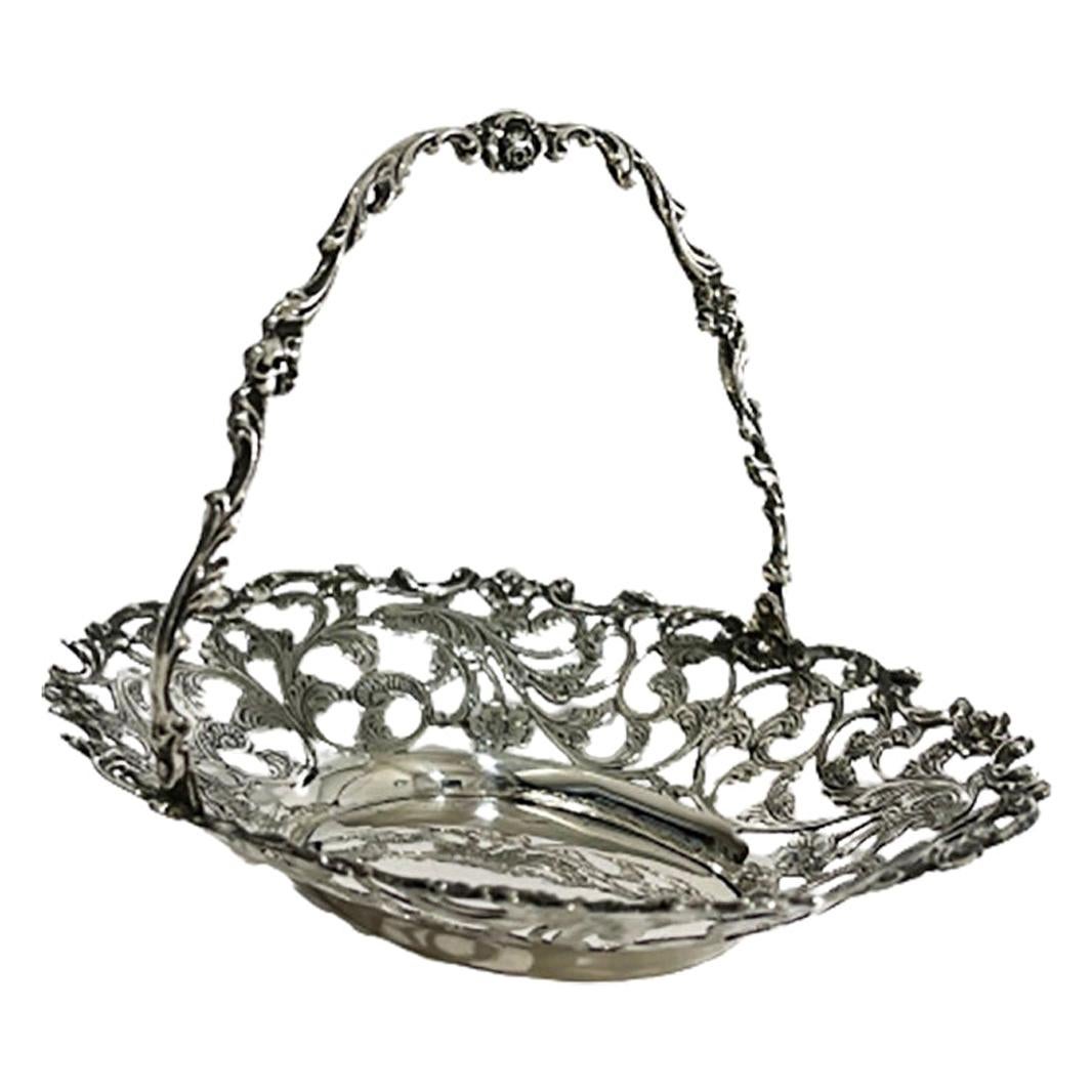 Dutch Silver Bonbon Basket with Movable Handle, by G. Schoorl, 1956