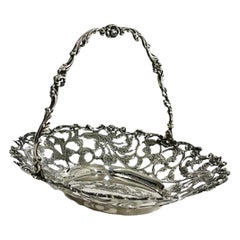 Vintage Dutch Silver Bonbon Basket with Movable Handle, by G. Schoorl, 1956