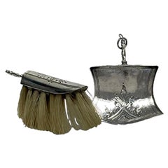 Antique Dutch Silver Miniature Sweeper and Dustpan by Anne Venema, Sneek