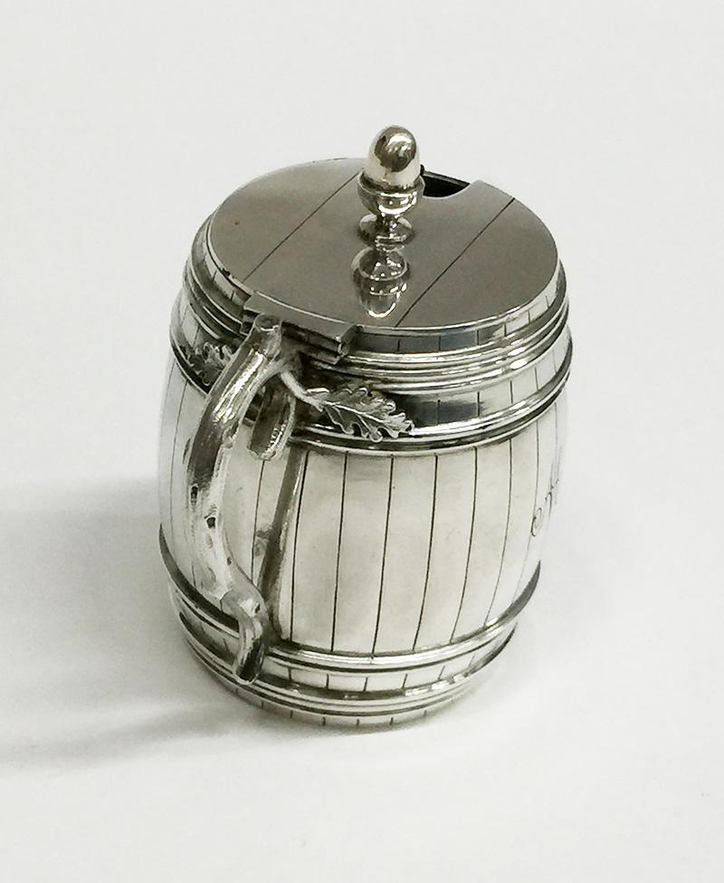 19th Century Dutch Silver Mustard Jar in the Shape of a Barrel, 1894 For Sale