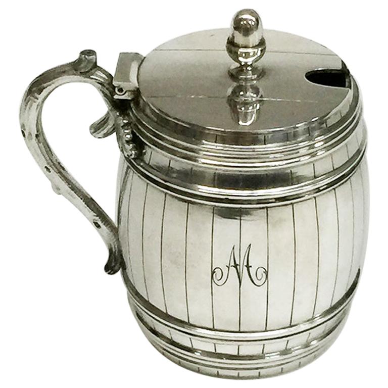 Dutch Silver Mustard Jar in the Shape of a Barrel, 1894 For Sale