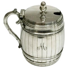 Antique Dutch Silver Mustard Pot in the Shape of a Barrel, 1894