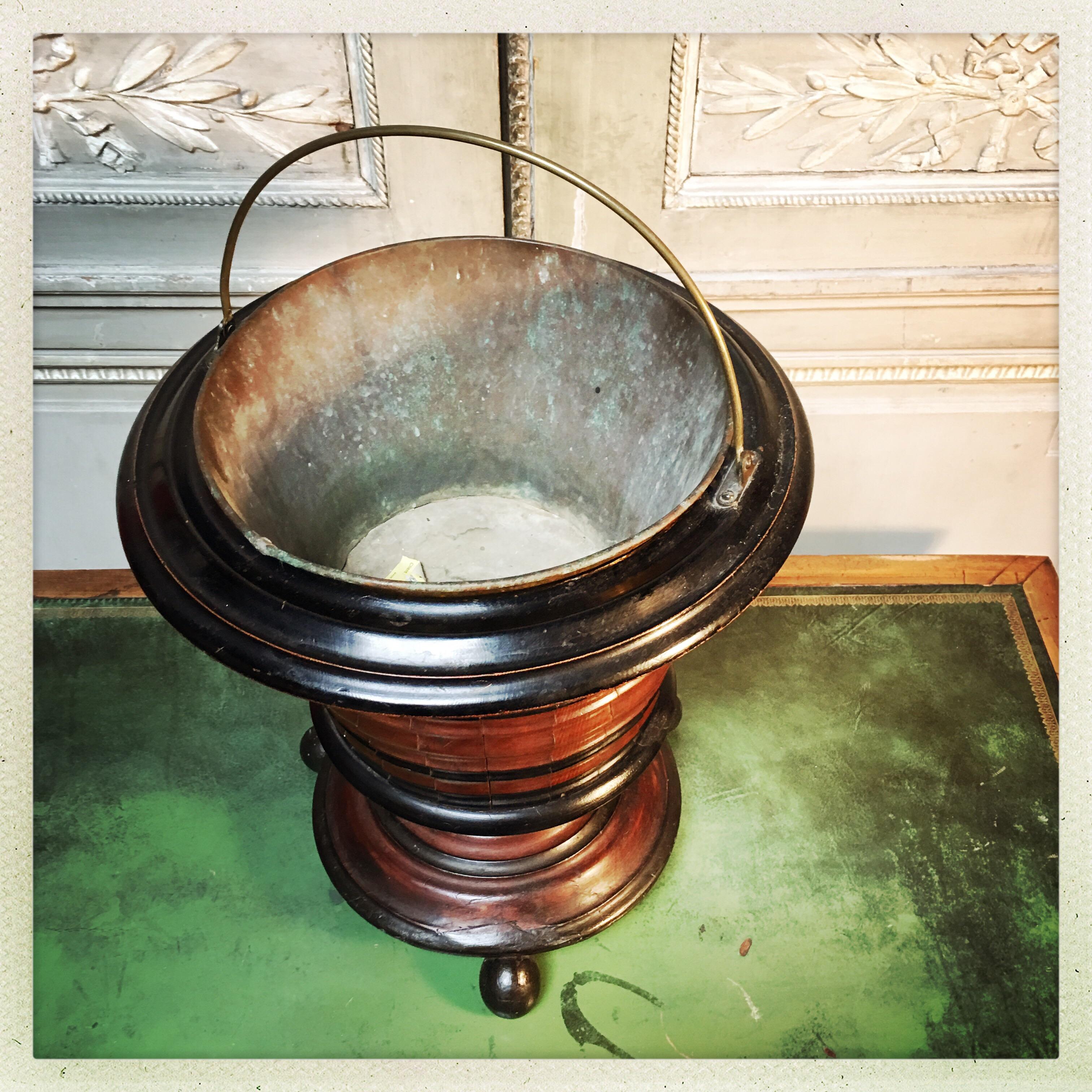 Dutch Walnut Coal Bucket with Brass Liner For Sale 6