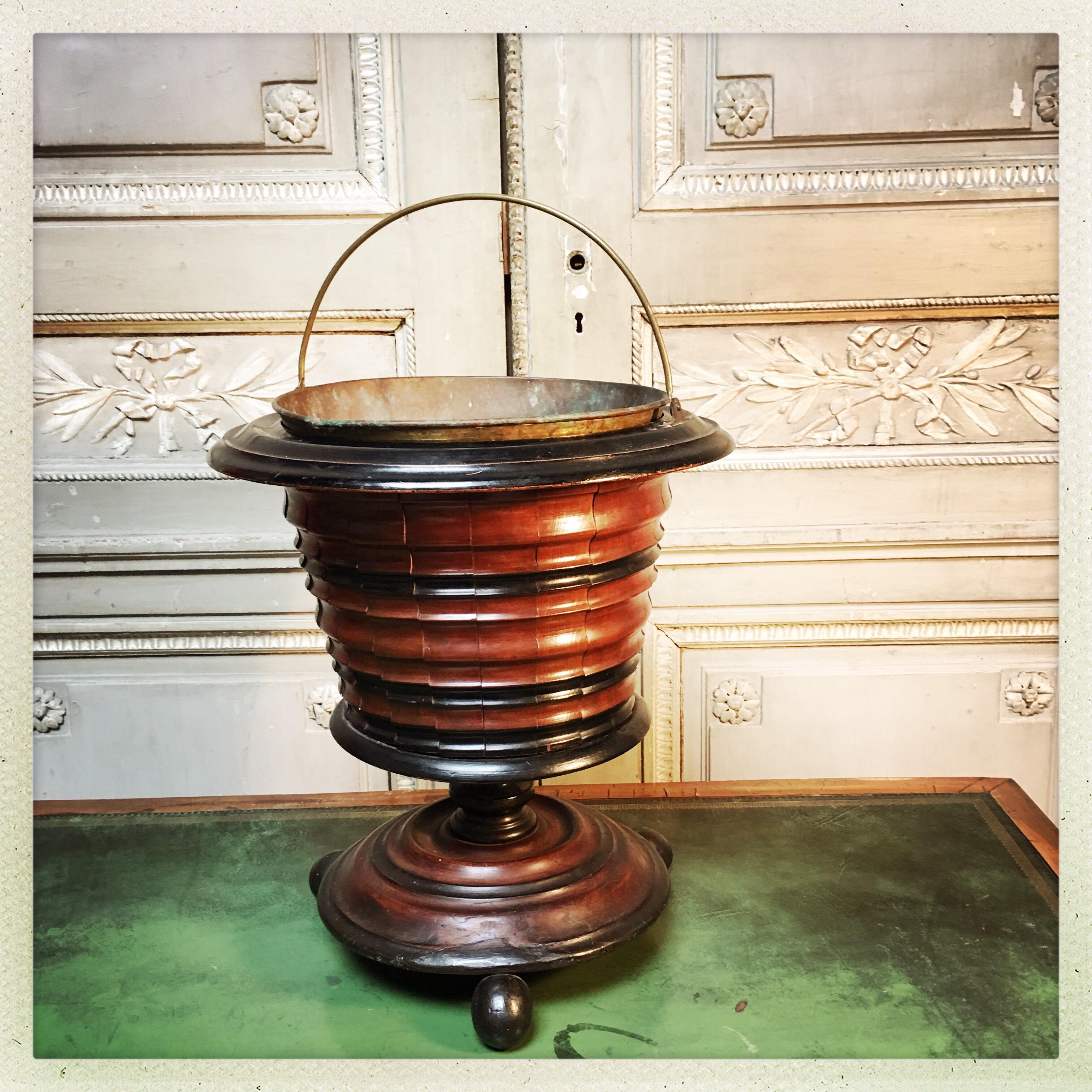 Dutch Walnut Coal Bucket with Brass Liner For Sale 7