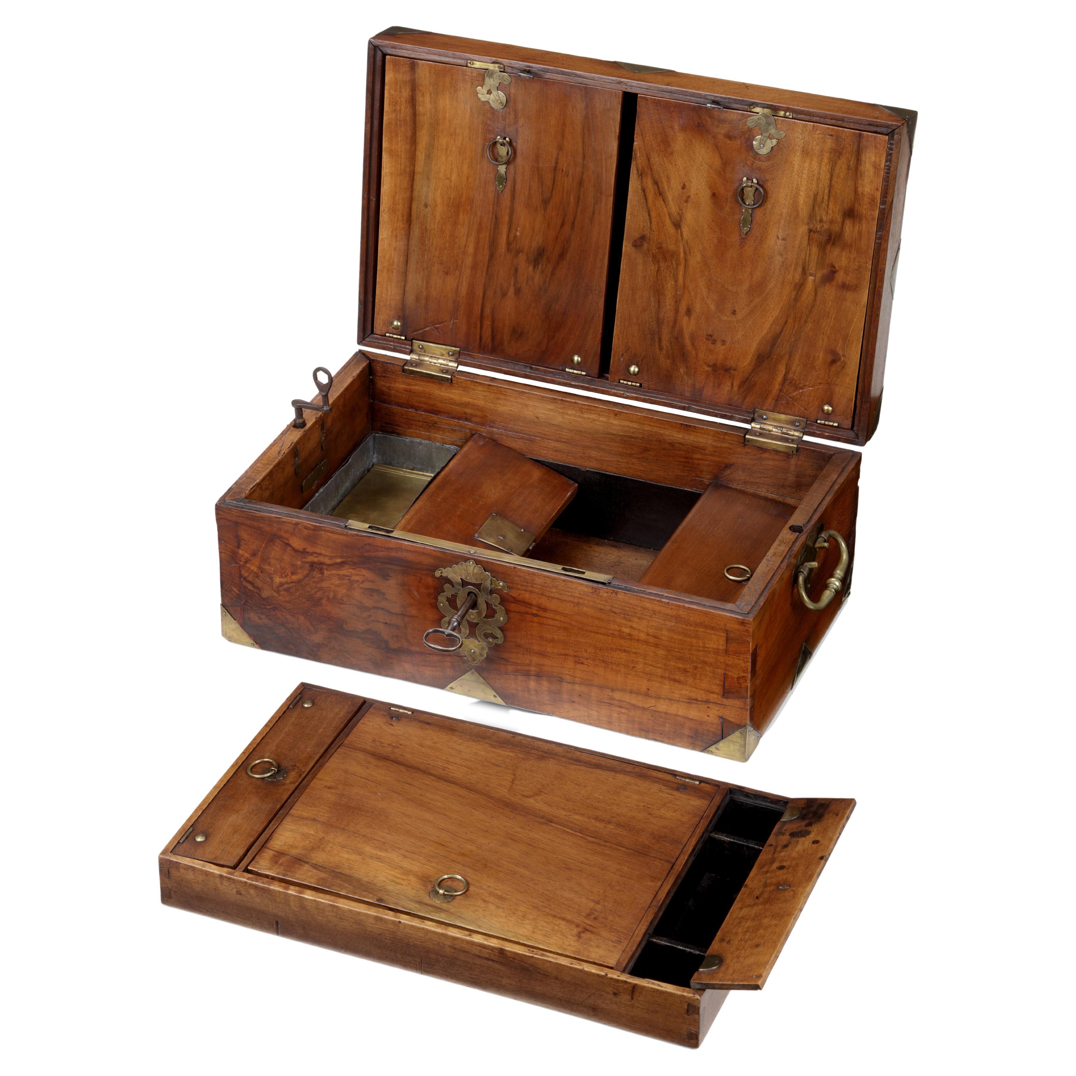 Dutch Walnut Writing Box with Brass Mounts, Early 18th Century