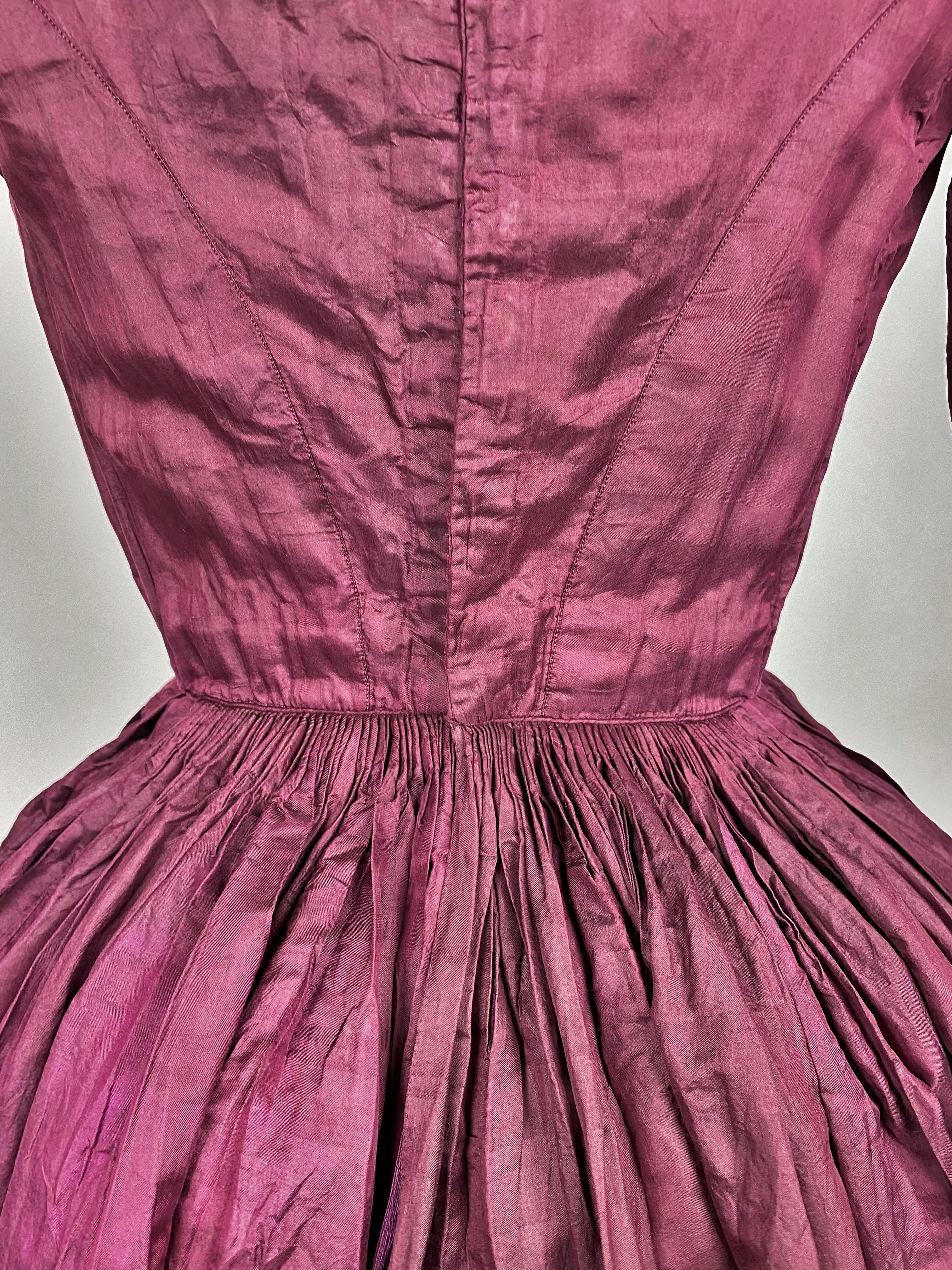 A Dyed Taffeta-Aubergine French Day Dress Circa 1845 4