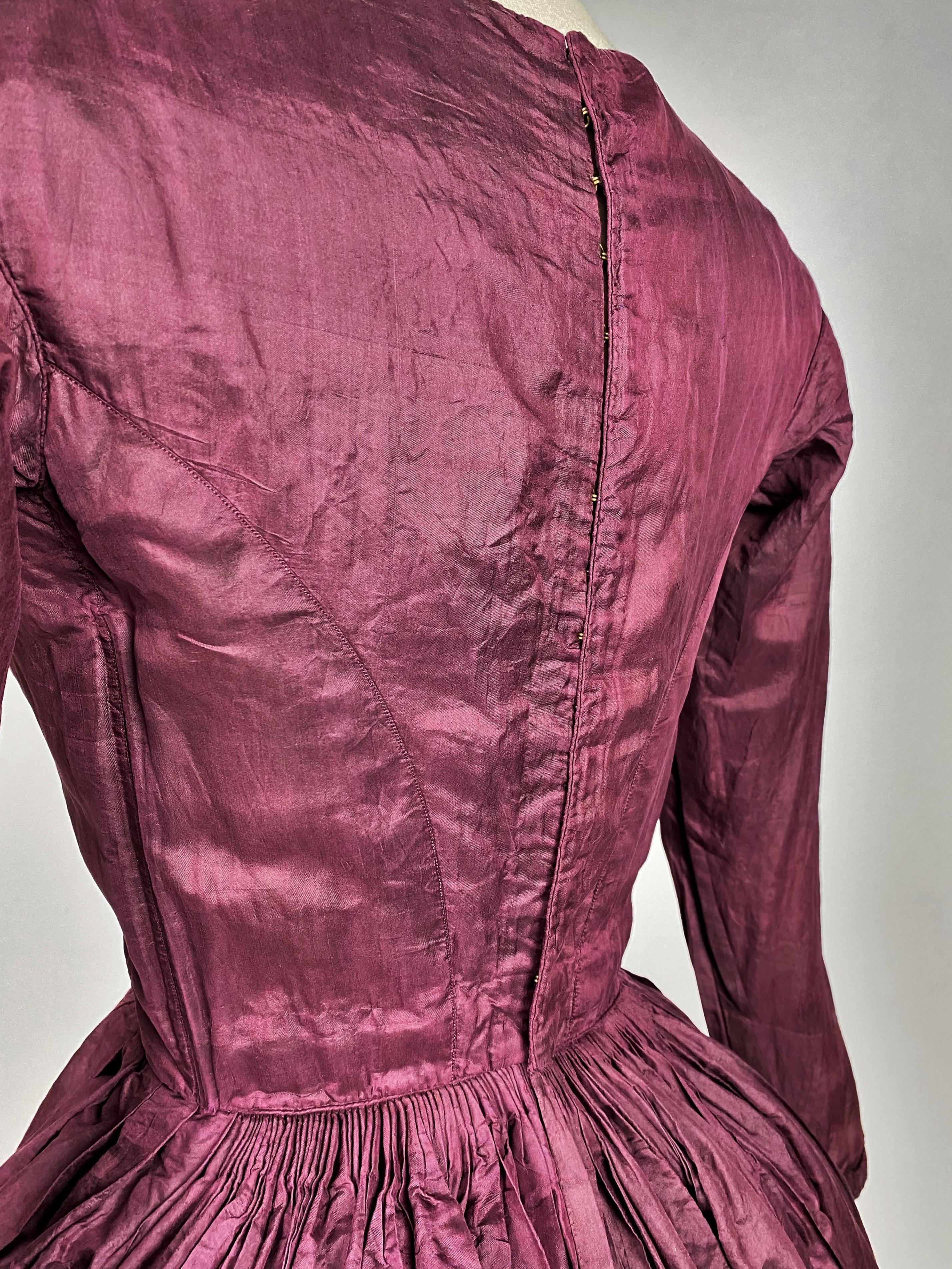 A Dyed Taffeta-Aubergine French Day Dress Circa 1845 5