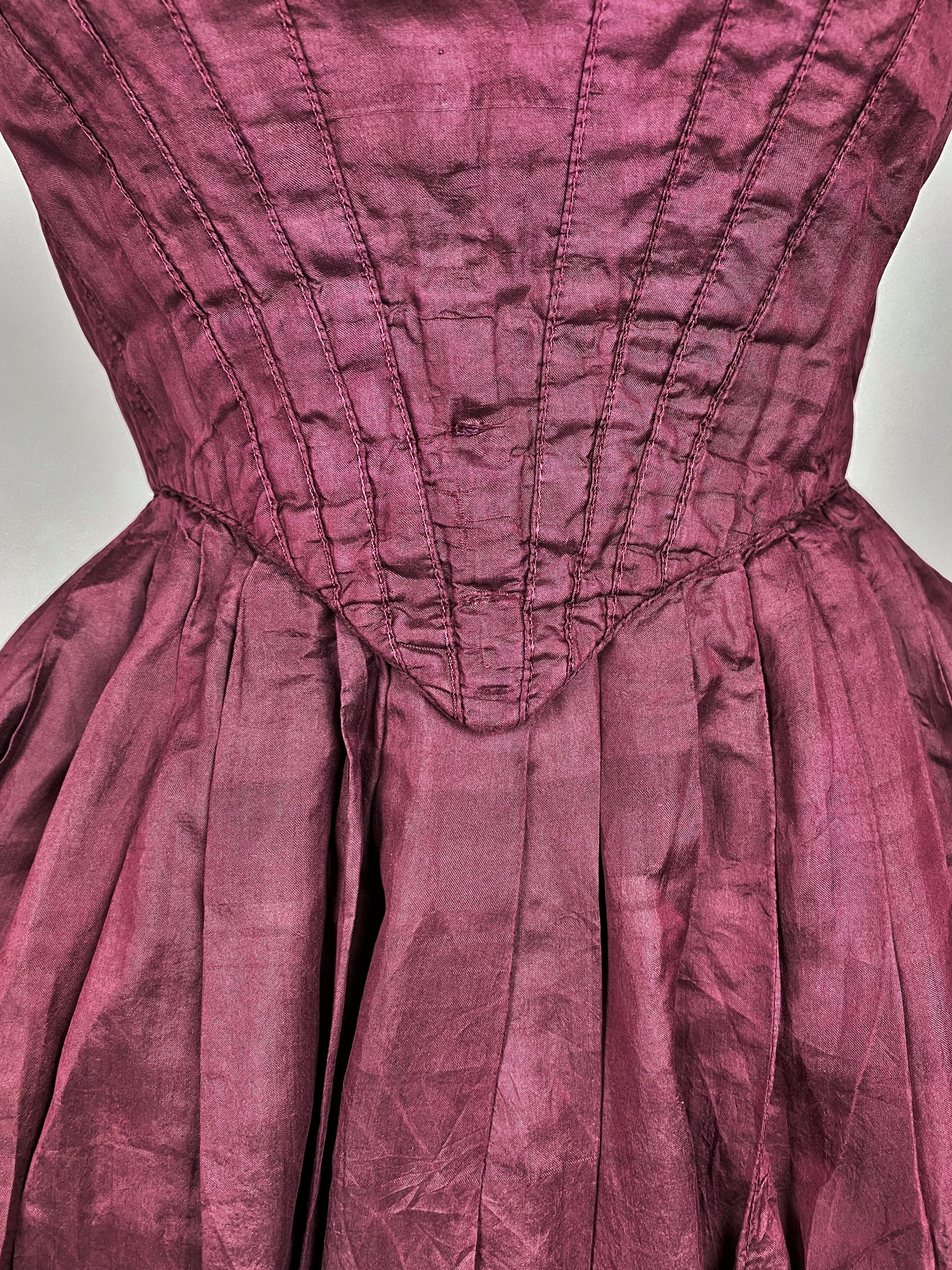 A Dyed Taffeta-Aubergine French Day Dress Circa 1845 6