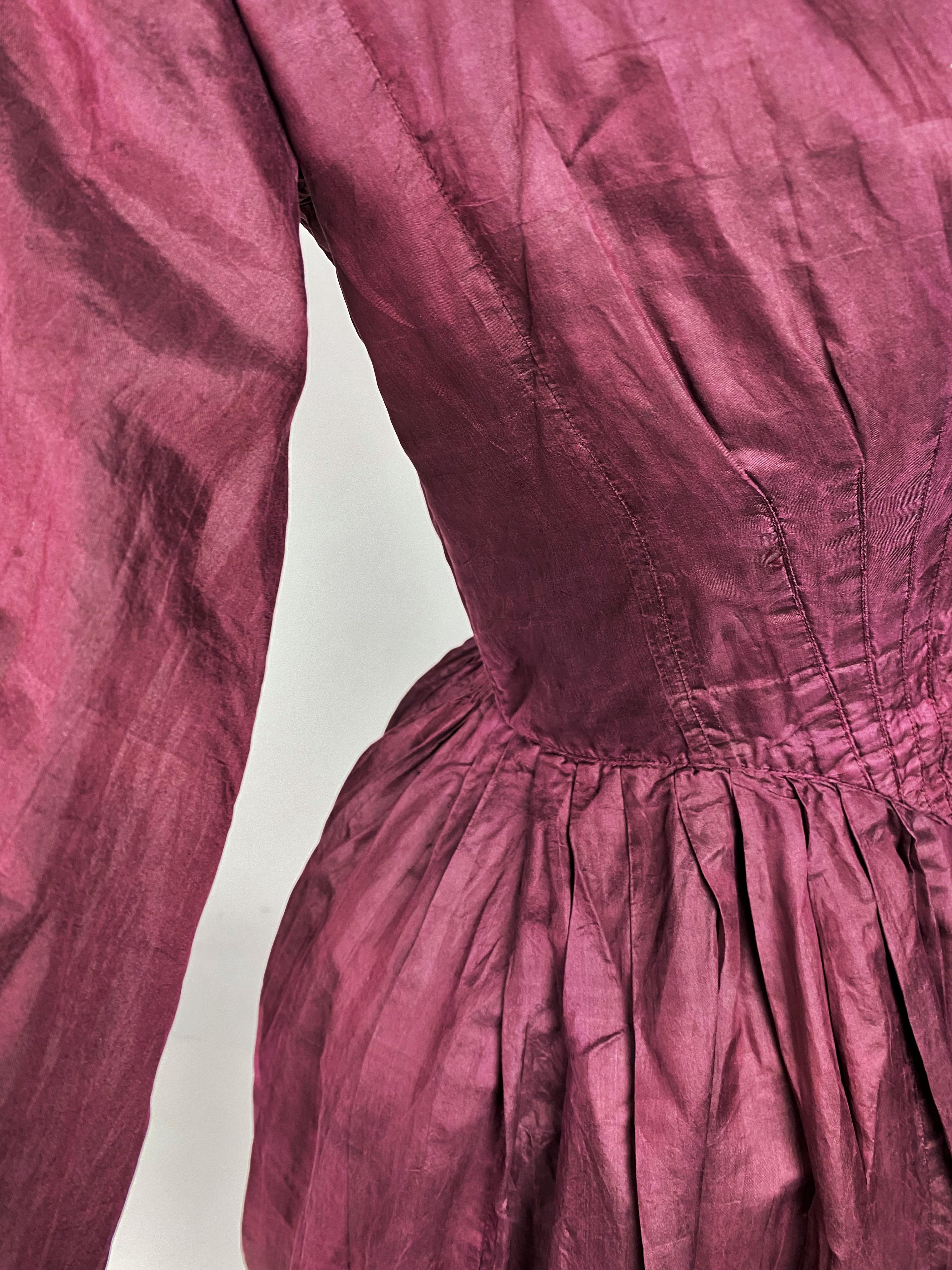 A Dyed Taffeta-Aubergine French Day Dress Circa 1845 7