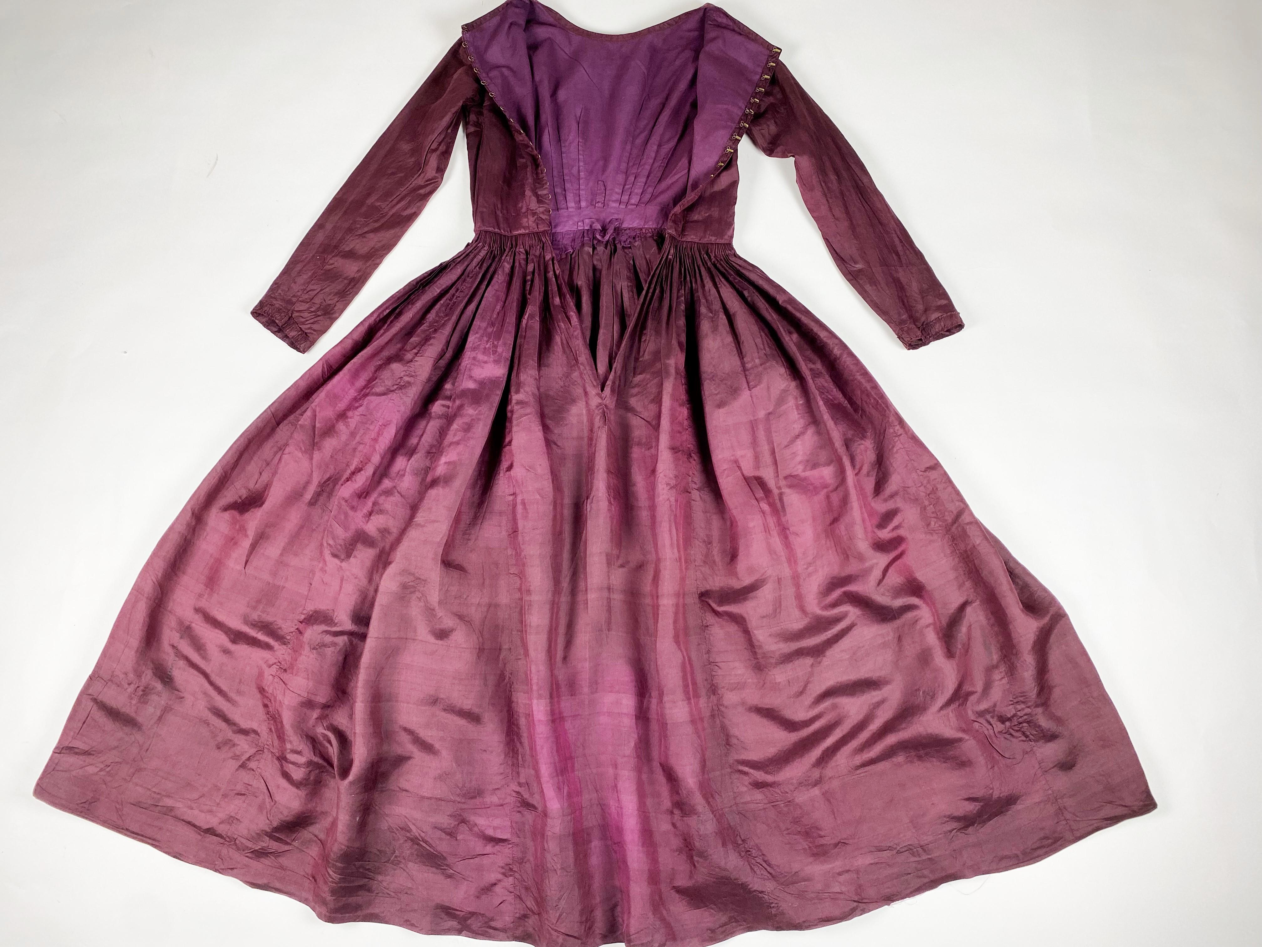 A Dyed Taffeta-Aubergine French Day Dress Circa 1845 8