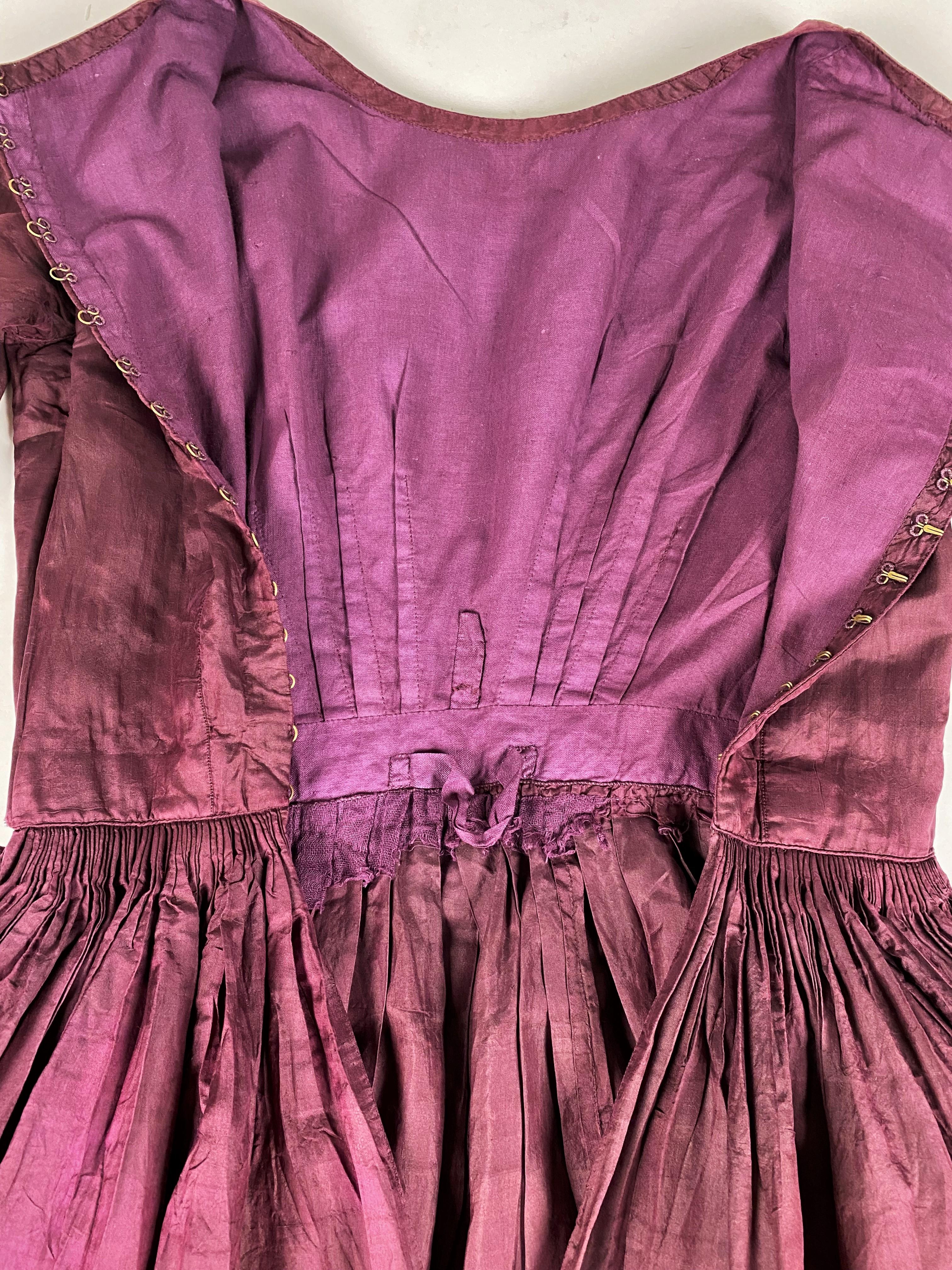 A Dyed Taffeta-Aubergine French Day Dress Circa 1845 9