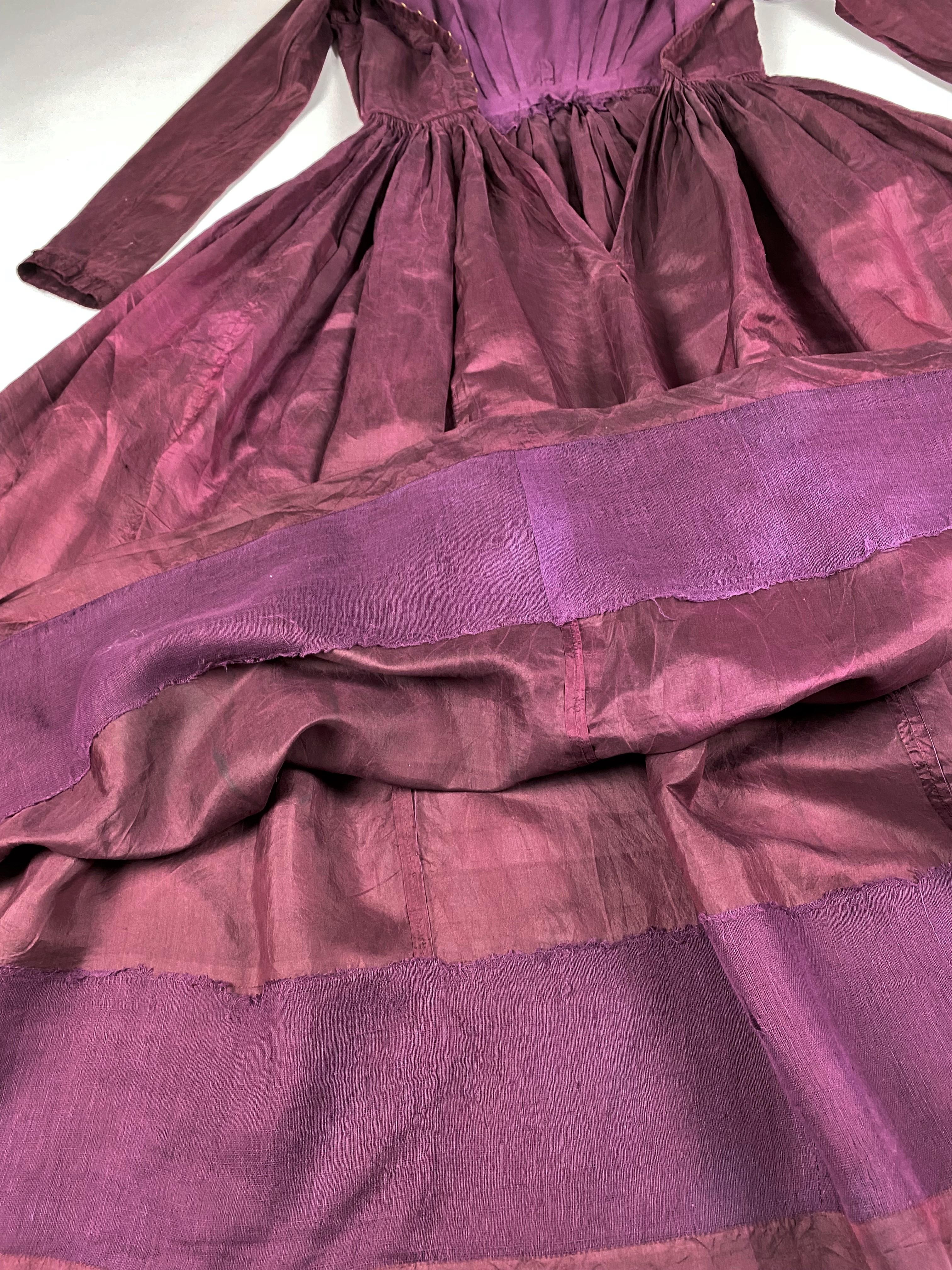 A Dyed Taffeta-Aubergine French Day Dress Circa 1845 10