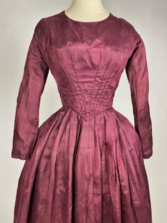 A Dyed Taffeta-Aubergine French Day Dress Circa 1845