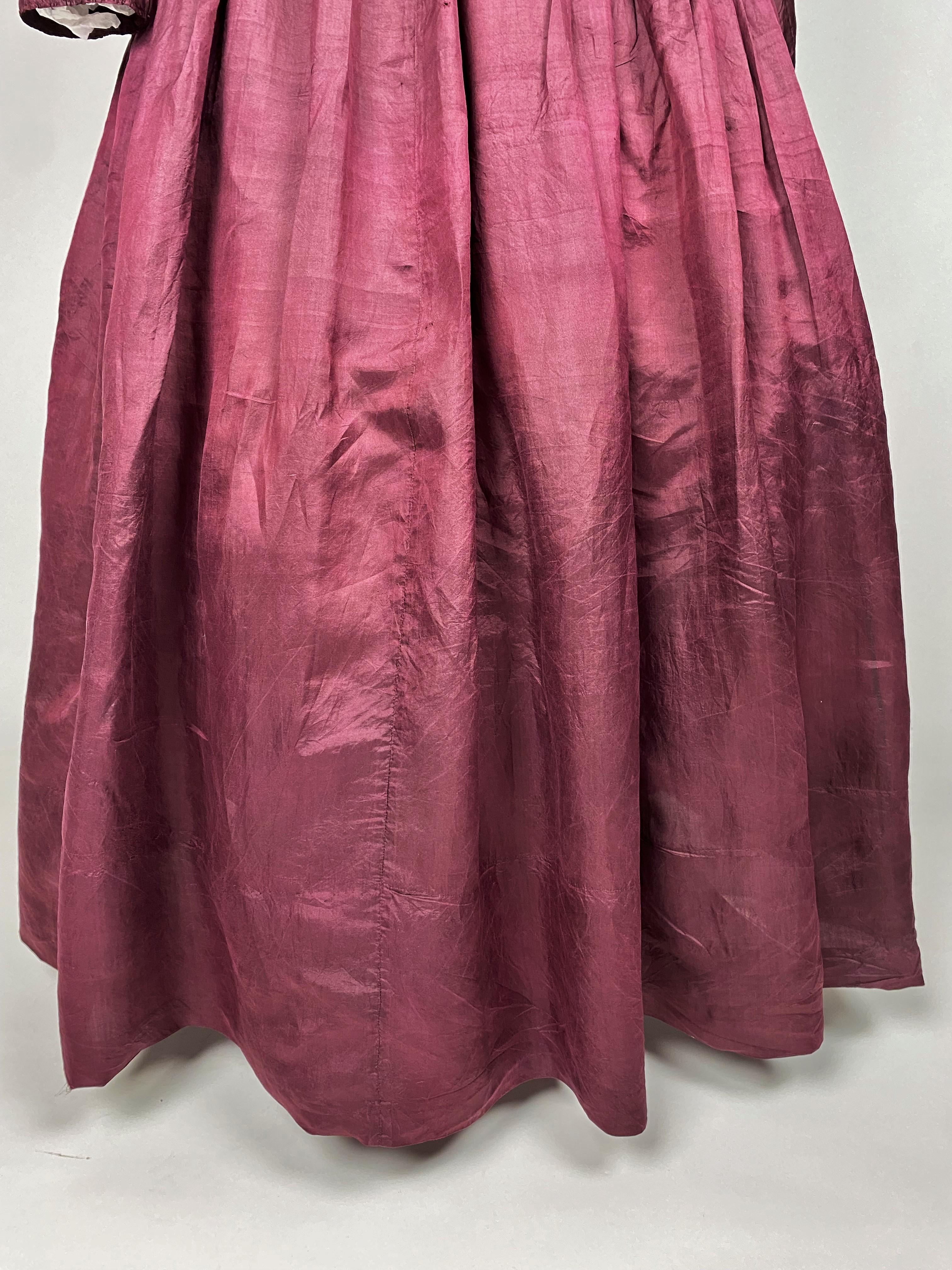 Women's A Dyed Taffeta-Aubergine French Day Dress Circa 1845