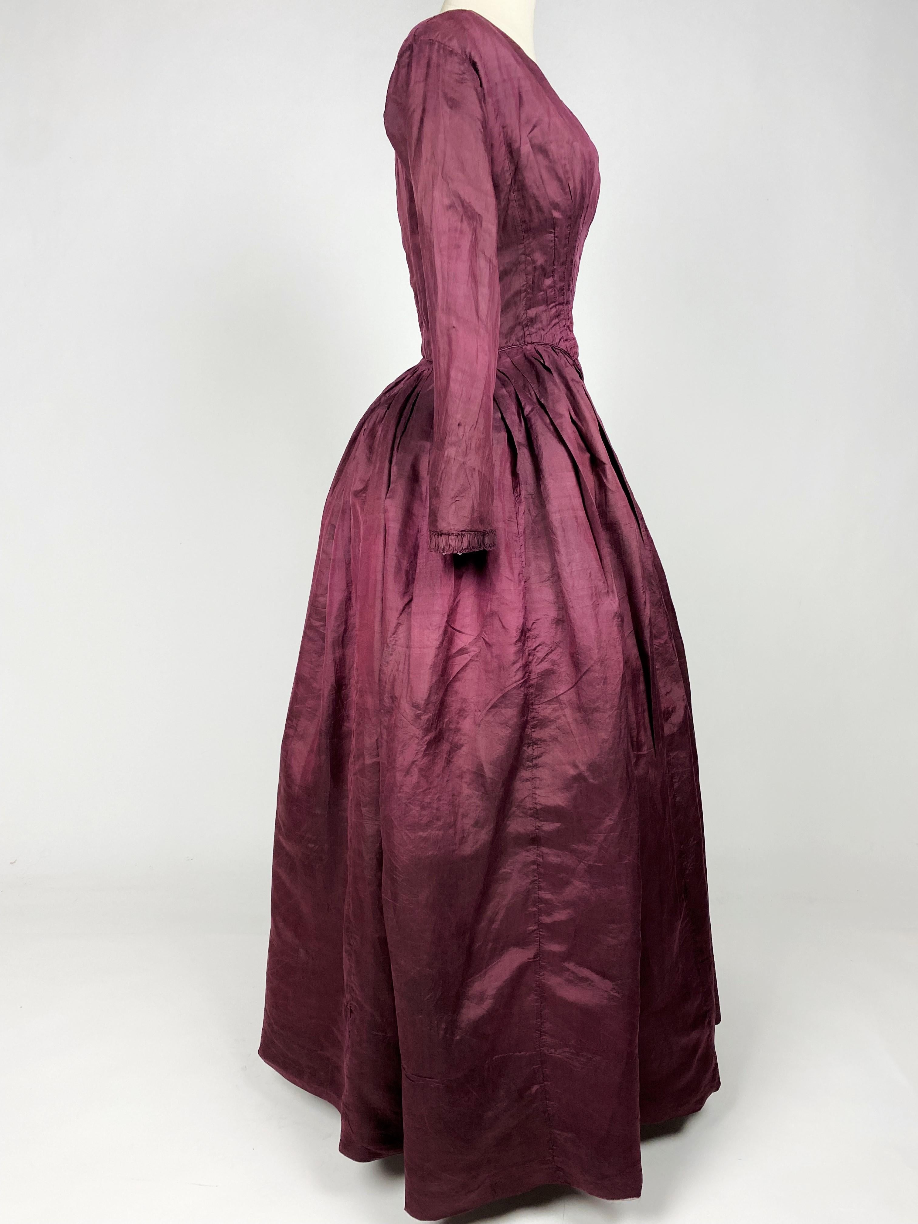 A Dyed Taffeta-Aubergine French Day Dress Circa 1845 1