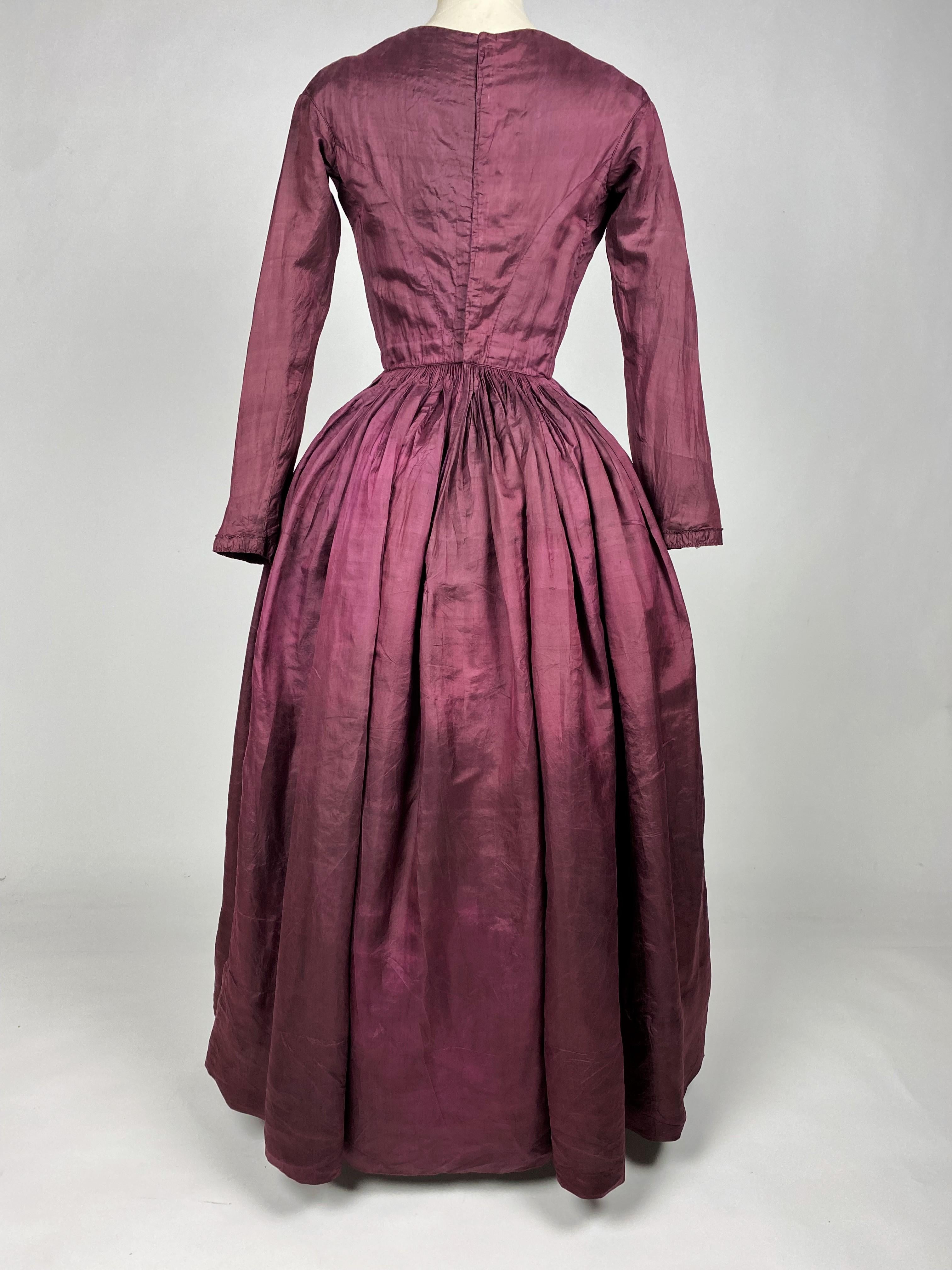 A Dyed Taffeta-Aubergine French Day Dress Circa 1845 3