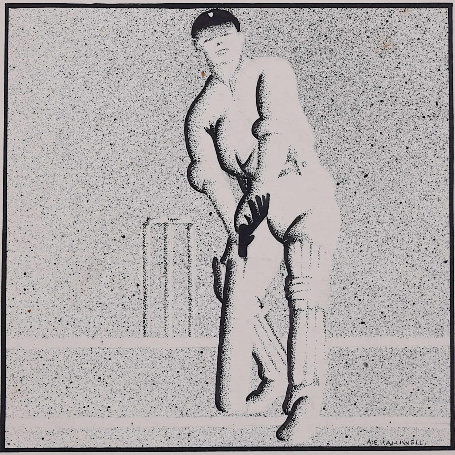 Cricket: Defending the Wicket, 1930s vintage poster design by A. E. Halliwell