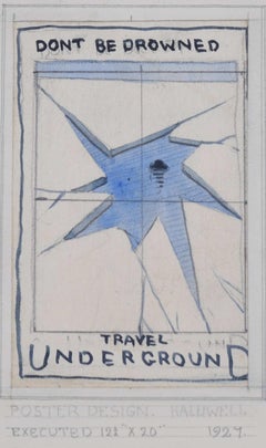 Don't be Drowned, Travel Underground - 1927 art deco Underground poster design