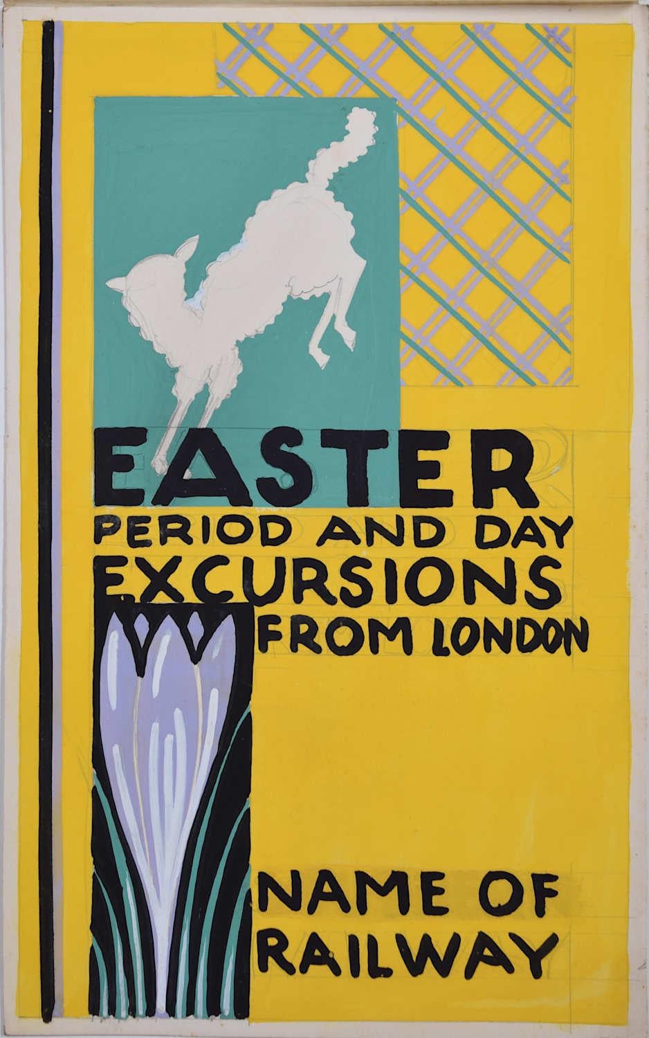 Figurative Painting de A. E. Halliwell - Excursiones de Semana Santa desde Londres, cartel ferroviario de los años 30 diseñado por A.E. Halliwell