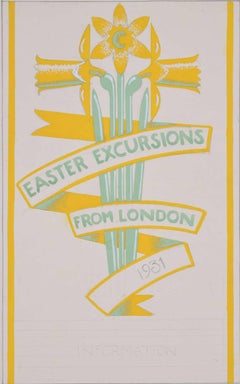 Easter Excursions from London, 1931 railway poster design by A. E. Halliwell