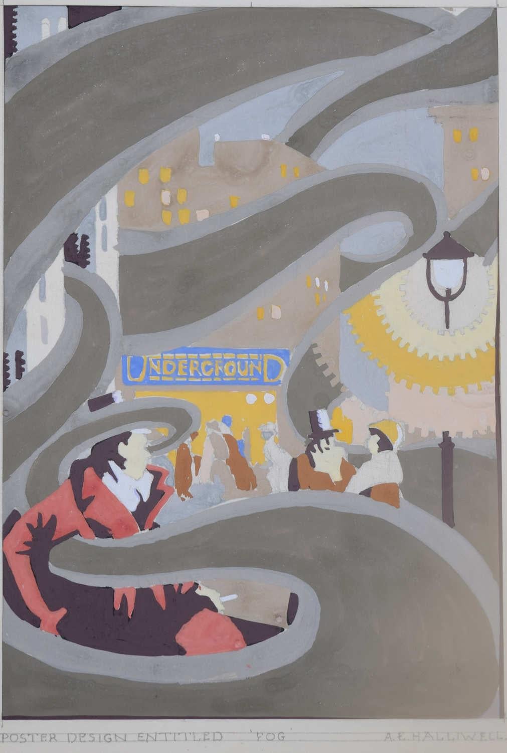 Fog, 1927, Art-Déco-Plakatentwurf von A. E. Halliwell