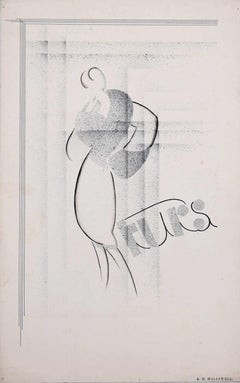 Pellicce, poster art deco degli anni '30 di A.E. Halliwell