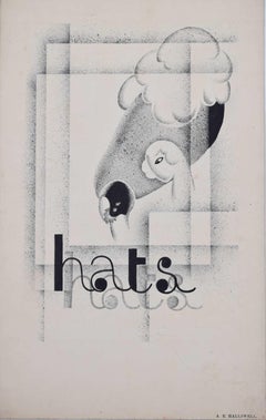 Sombreros, diseño de cartel art déco de los años 30 por A.E. Halliwell