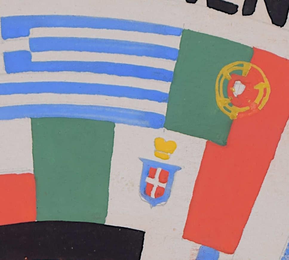 Vacaciones en el continente, cartel ferroviario de los años 30 diseñado por A.E. Halliwell - Figurative Painting Gris de A. E. Halliwell