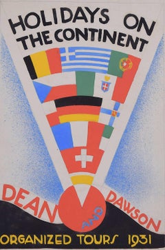 Holidays on the Continent, manifesto ferroviario degli anni '30 realizzato da A.E. Halliwell