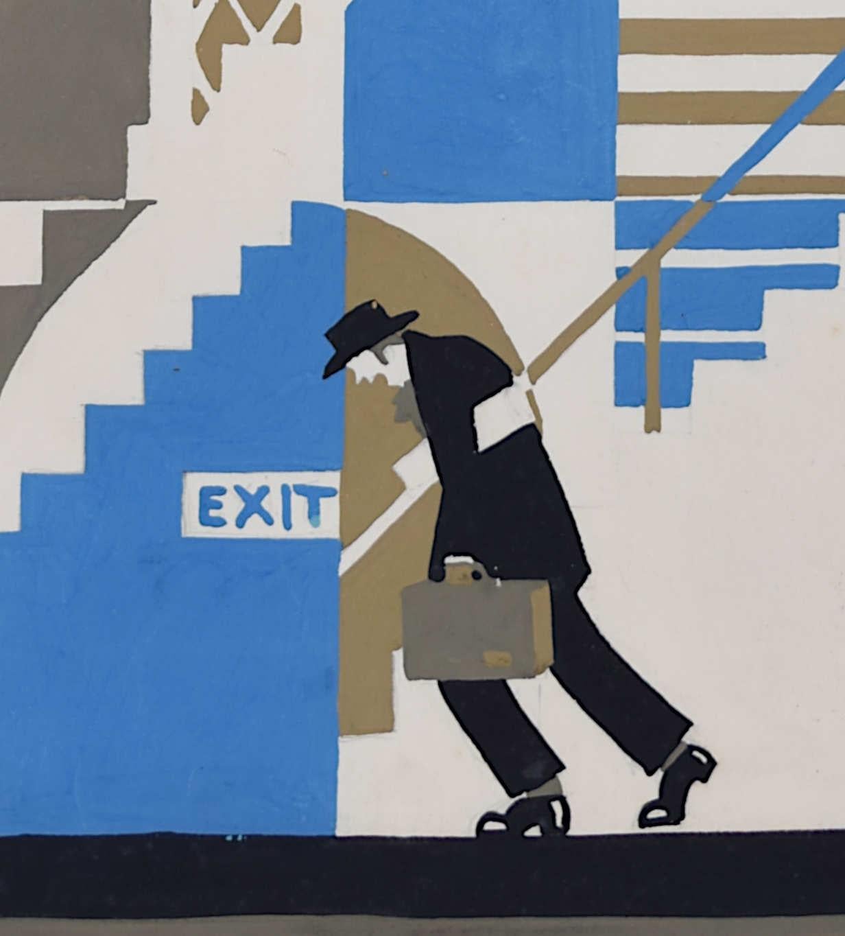 Ascensores y escaleras en abundancia, c.1930 cartel subterráneo diseñado por A.E. Halliwell - Painting de A. E. Halliwell