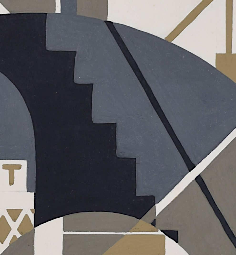 Ascensores y escaleras en abundancia, c.1930 cartel subterráneo diseñado por A.E. Halliwell - Figurative Painting Gris de A. E. Halliwell