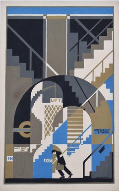 Lifts and Stairs Galore, c.1930 underground poster design by A. E. Halliwell
