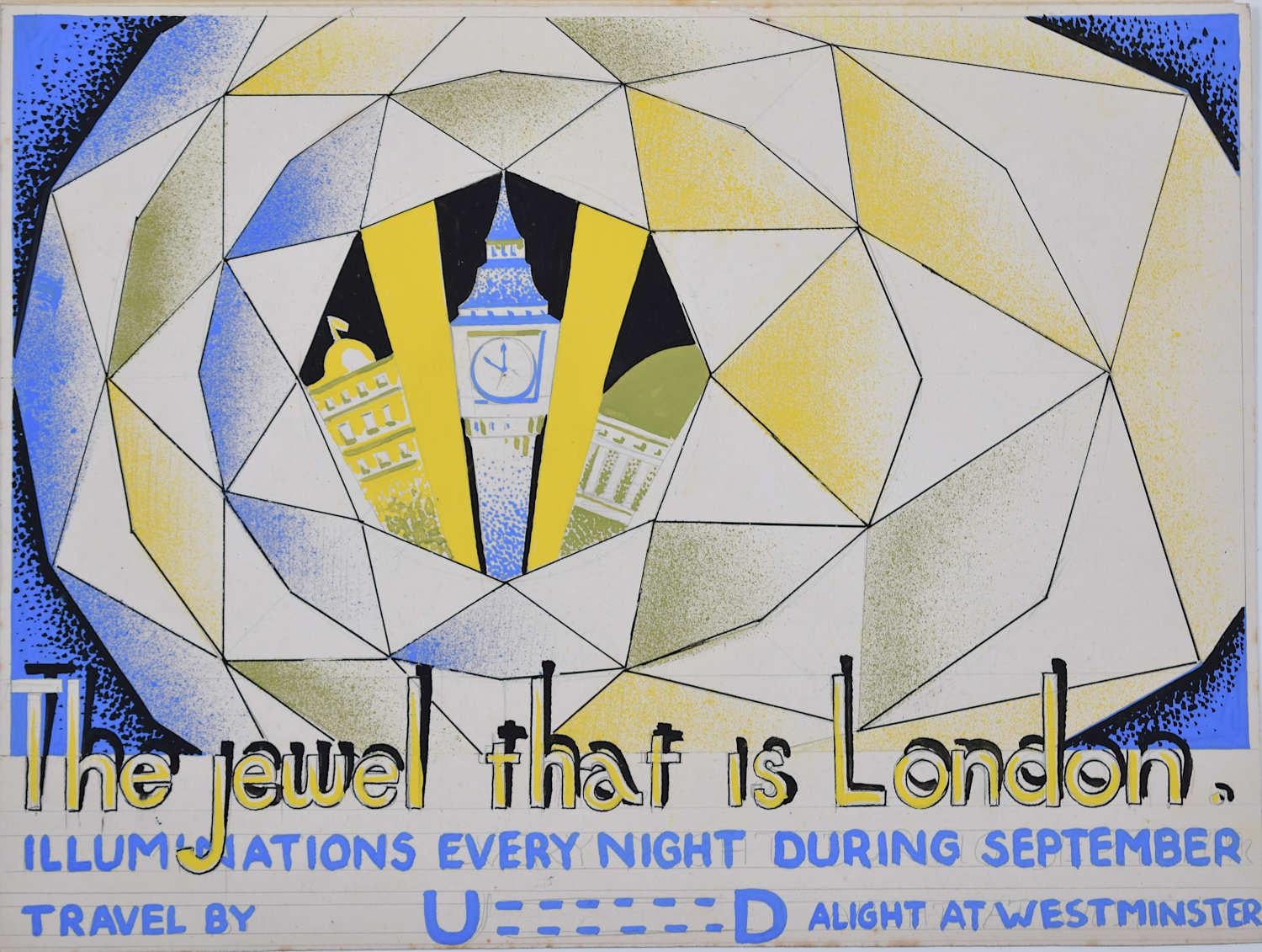 La joya que es Londres, cartel art déco de los años 30 diseñado por A.E. Halliwell