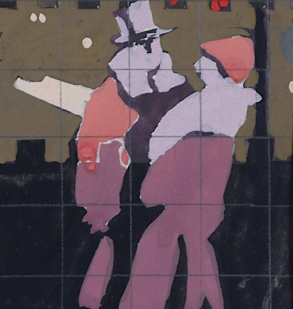 Underground to Escape the Fog, 1927, Art-déco-Plakatentwurf für das Art déco (Grau), Figurative Painting, von A. E. Halliwell