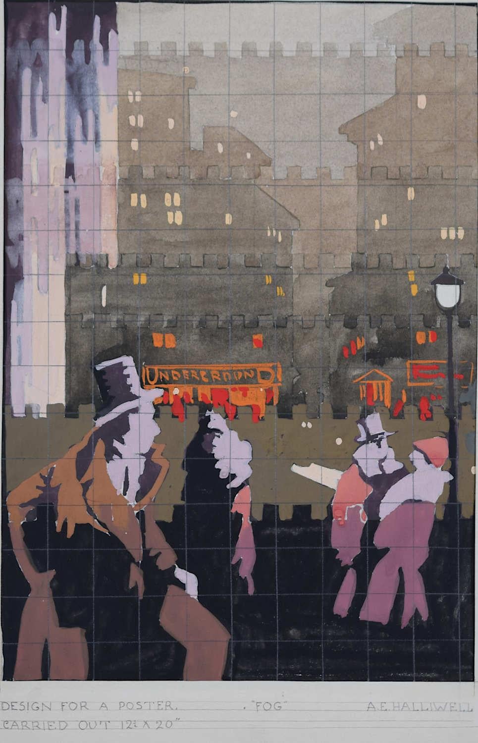 Underground to Escape the Fog , dessin d'affiche art déco de 1927