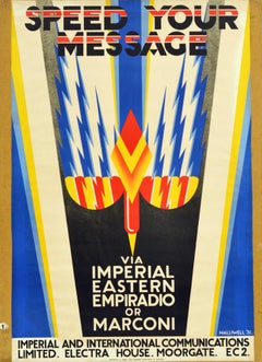 Original-Vintage-Werbeplakat Imperial Radio, Art déco, Speed Your Message