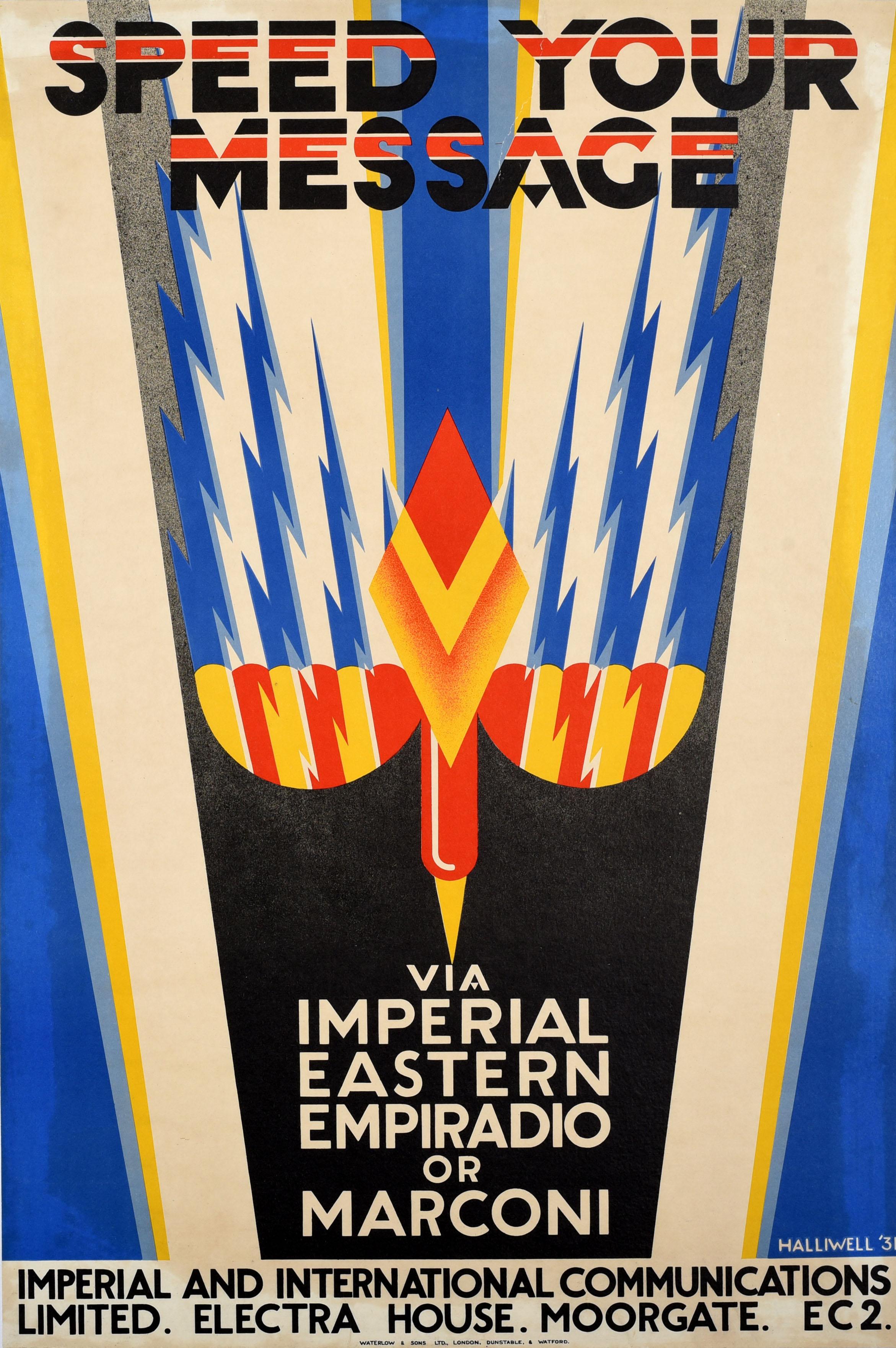 A.E. Halliwell Print - Original Vintage Advertising Poster Speed Your Message Imperial Radio Art Deco