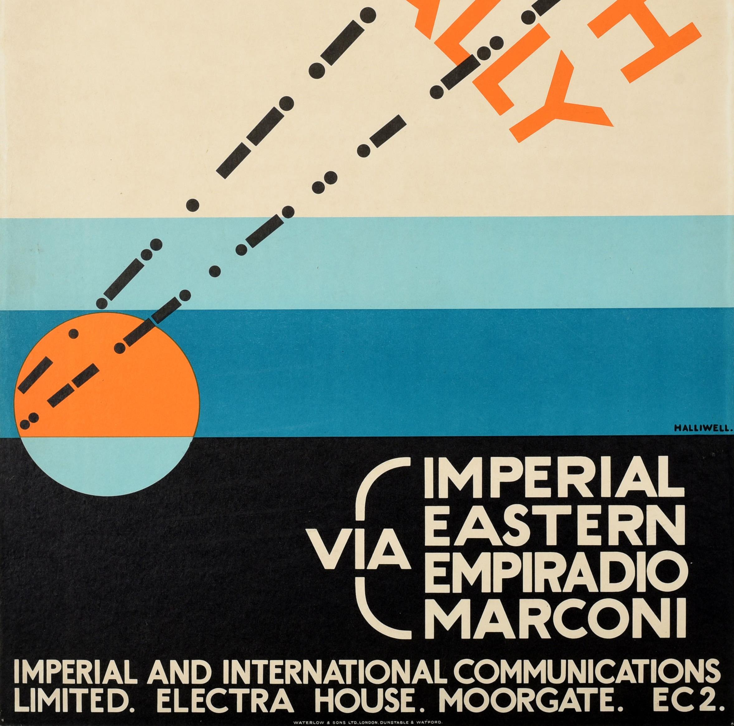 Original-Vintage-Werbeplakat Telegraph Imperially Marconi, Art dco-Design (Beige), Print, von A.E. Halliwell