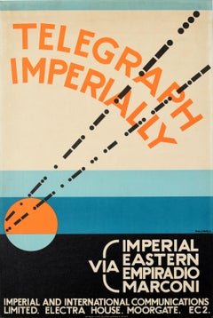 Affiche publicitaire originale vintage Telegraph Imperially de Marconi, design Art Dco
