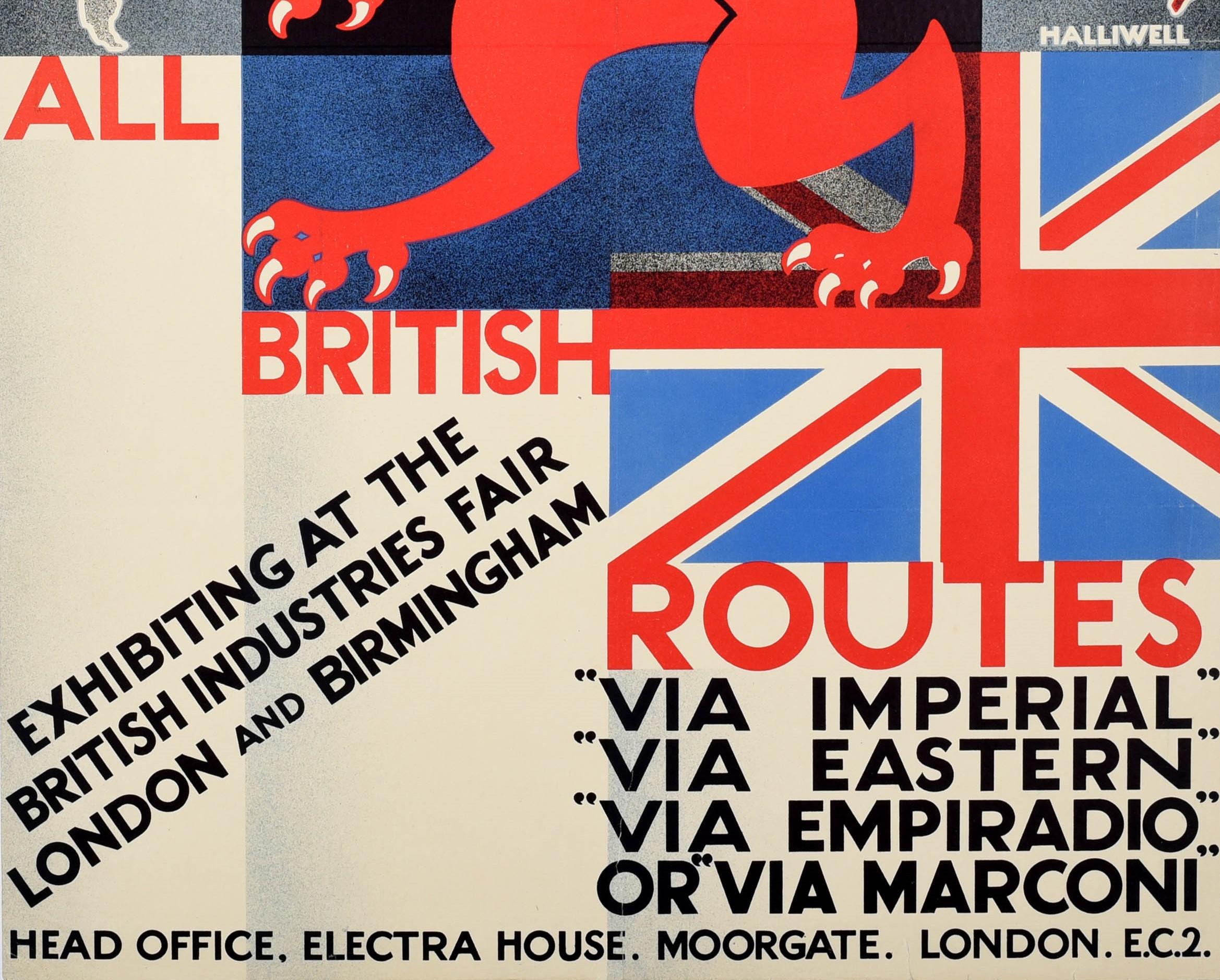 Original-Vintage-Poster Imperial Eastern Marconi, Kommunikation, britische Industrie (Beige), Print, von A.E. Halliwell