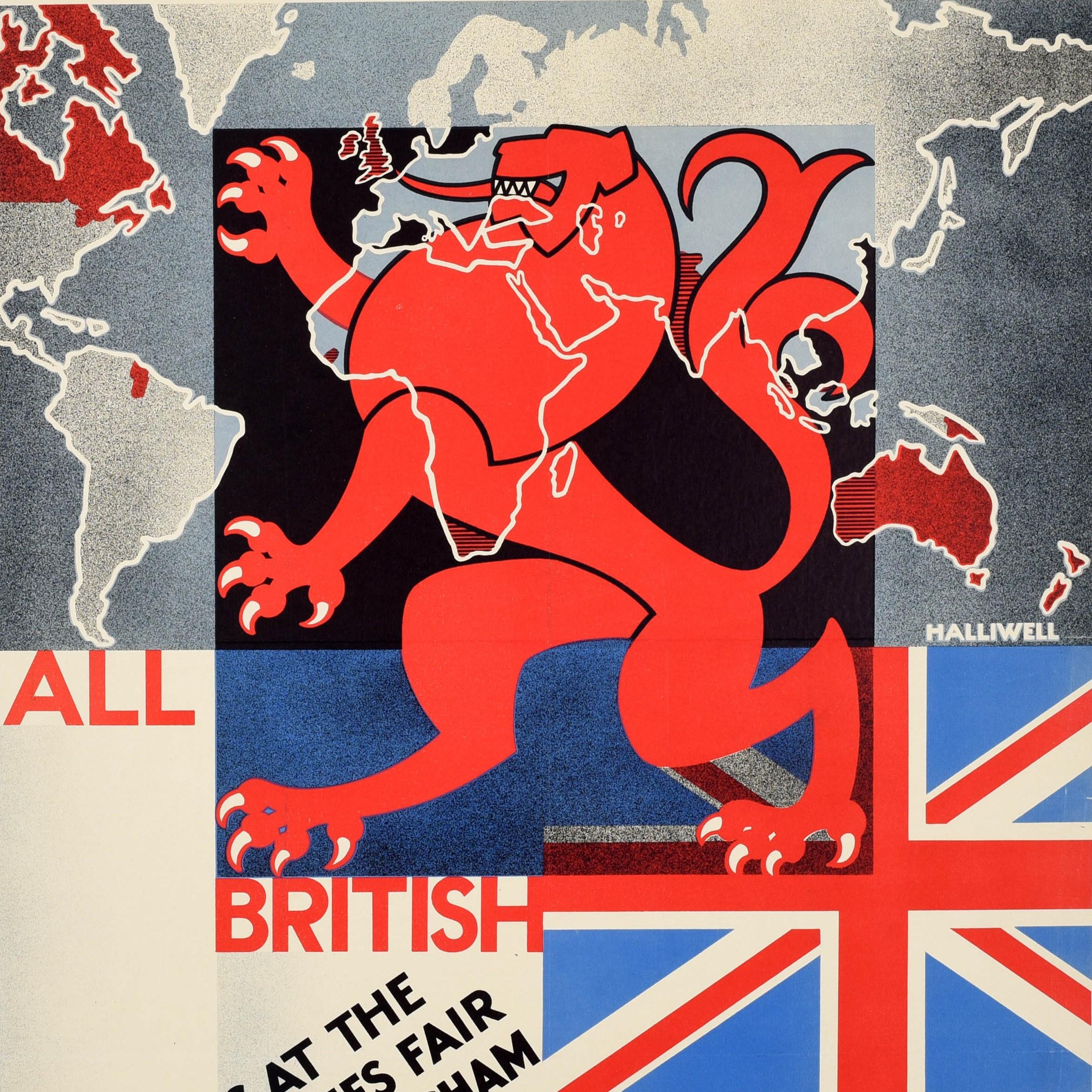 Original vintage exhibition advertising poster - Imperial and International Communications Limited exhibiting at the British Industries Fair London and Birmingham All British Routes via Imperial via Eastern via Empiradio or via Marconi Head Office