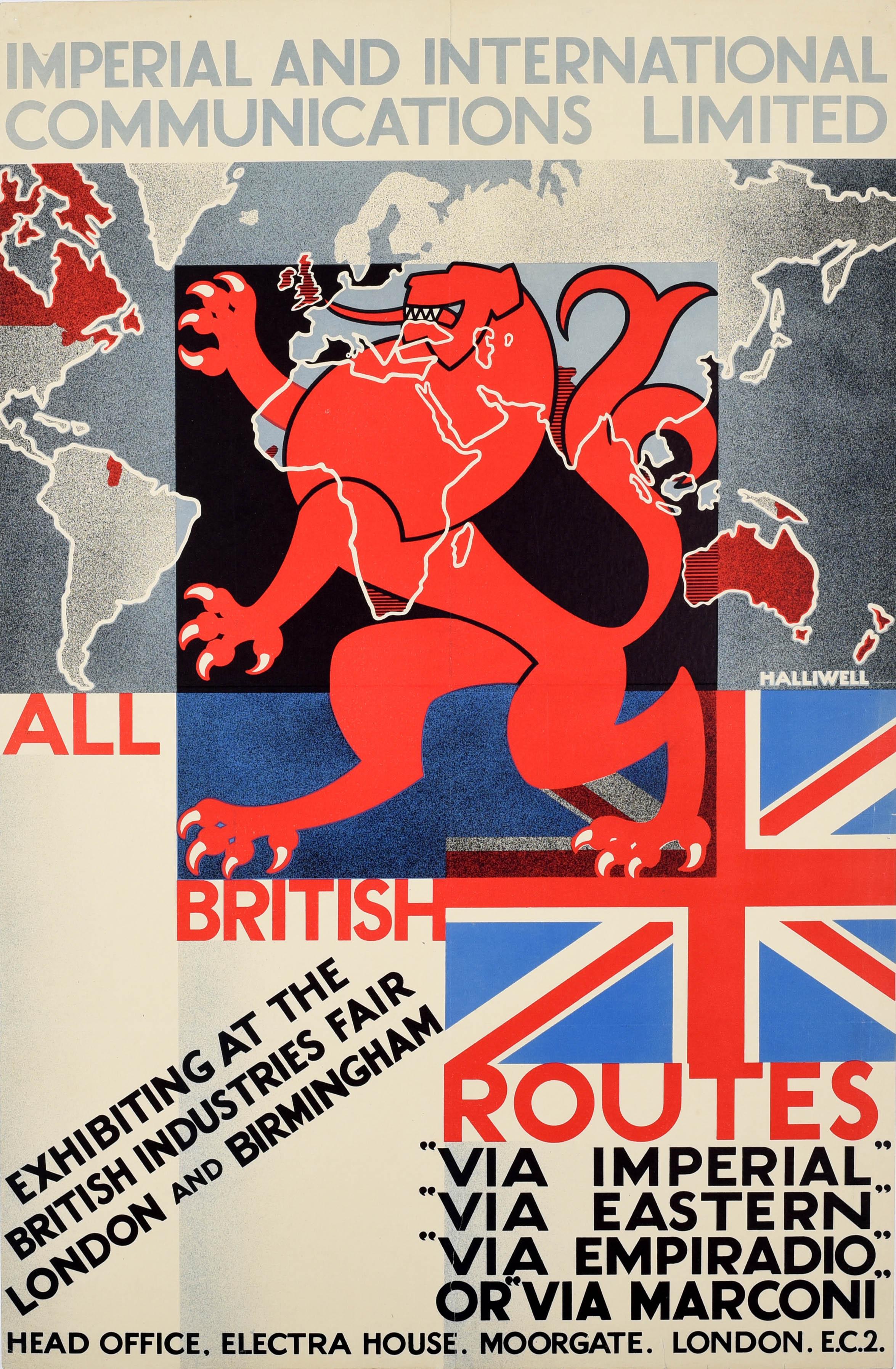 A.E. Halliwell Print – Original-Vintage-Poster Imperial Eastern Marconi, Kommunikation, britische Industrie
